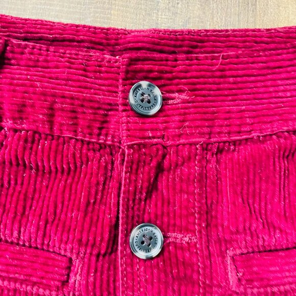 American Eagle Corduroy Skirt XS Burgundy Button Front Mini Retro Fall Vibes - Picture 2 of 5